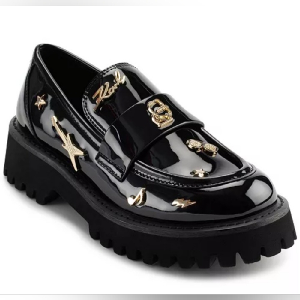KARL LAGERFELD PARIS Gaston Rocker Almond Toe Patent Leather Lug Loafers Size 8